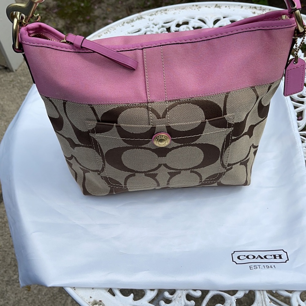 COACH Pink Signature Stripe Shoulder Bag